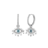 Evil Eye Earring Blue Eye Eyelash Pave Sterling Silver Earrings